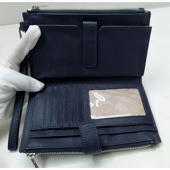 Michael Kors Blue Leather MK Printed Credit Card Wristlet Bifold Wallet - EUC - Picture 8 of 16